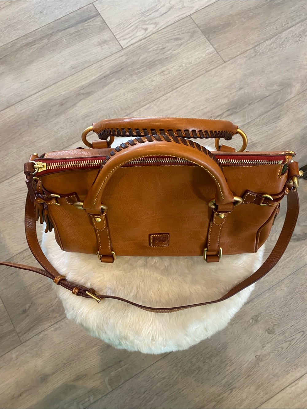 Dooney & Bourke Florentine Natural Leather Satchel with Gold Hardware - Picture 5 of 14